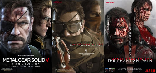 Une affiche promotionnelle de MGSV TPP avec Venom Snake et Quiet ensanglants